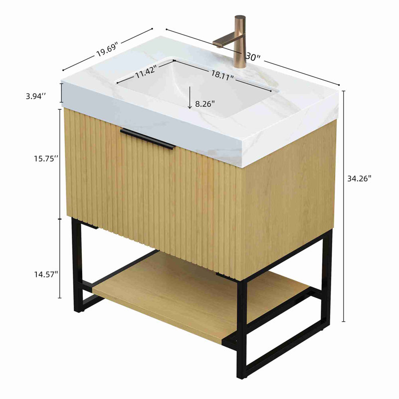 Meuble-lavabo de salle de bain, Chêne doré, Blanc