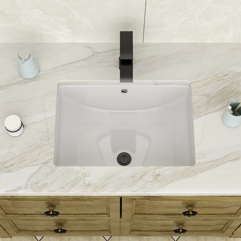20" x 14" Undermount Bathroom Sink Rectangle White Ceramic Bathroom Sink White Sink with Overflow
