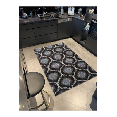 Tapis décoratif lavable noir à motif de nœuds noirs