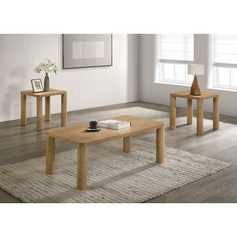 Ensemble de tables basses 3 pièces Castlewood, Chêne blanchi, 3 pièces: table basse, 2 tables de bout