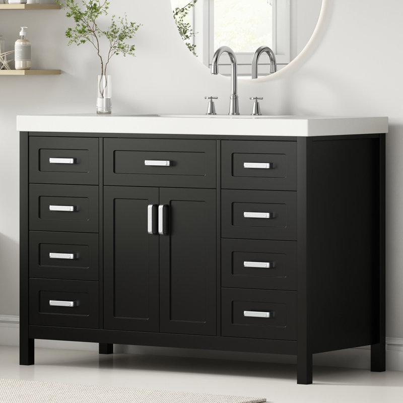 48" Single Bathroom Vanity With Resin Sink, Black