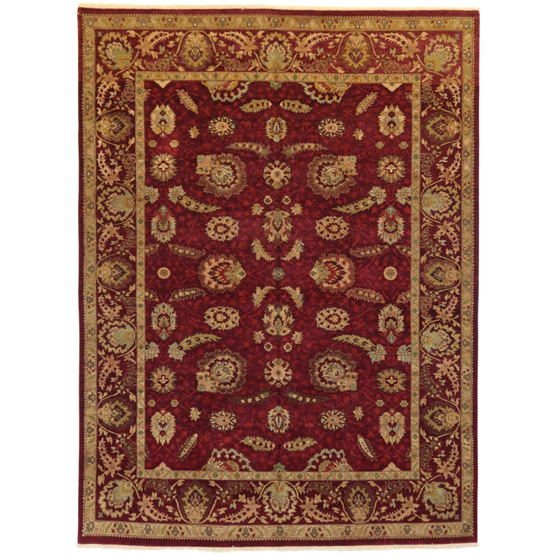 One-of-a-Kind Oriental Hand-Knotted Wool Burgundy/Gold/Teal Area Rug