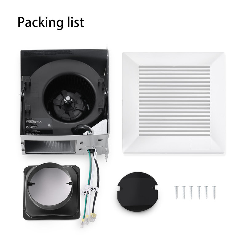 Ventilateur de salle de bain silencieux de 110 pi³ / min, avec boîtier en métal, grande capacité de ventilation, ventilateur de salle de bain écoénergétique, grille en plastique