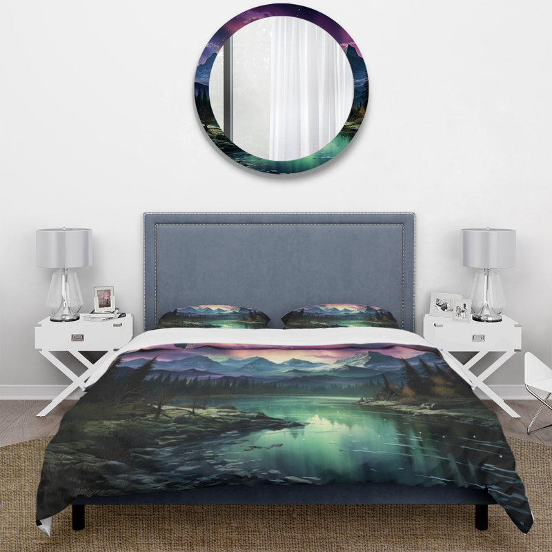 Ensemble de housse de couette Northern Lights Celestial Symphony I Bedding, Housse de couette simple + 1 taie décorative stan