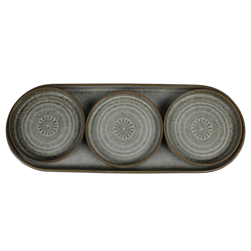 Plate Trio On Platter, Ceramic