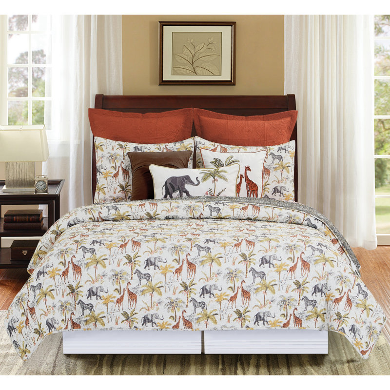 Serengeti Twin Cotton Reversible Quilt Set with Animal Print