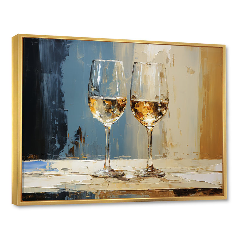Champagne Glass Golden Fizz II - Champagne Wall Art, Gold Floater Framed, 34" H x 44" W x 1.5" D
