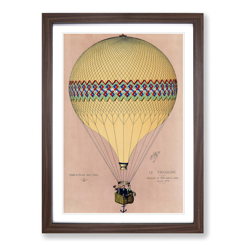Tri-Colour Hot Air Balloon in Paris - Picture Frame Painting Print on MDF, Walnut, 50cm H x 35cm W x 2cm D