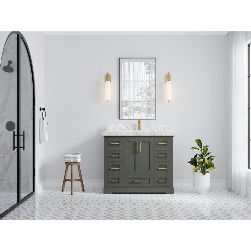 Boston 42 " W Freestanding Standard Free Standing 1 Single Vanity Bathroom Vanity With Marble Top