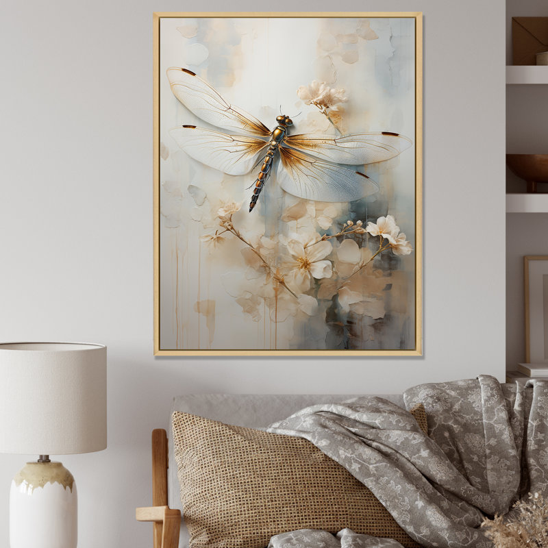 Dragonfly Delight - Dragonfly, reproduction sur toile encadrée, H 20 po x l 12 po x P 1 po, Cadre flottant en érable