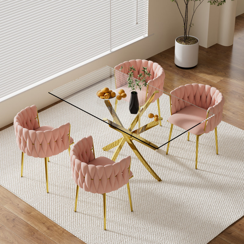 Ensemble de salle à manger Ashveen, Rose, Doré, H 29,5 po x L 63 po x l 31,5 po