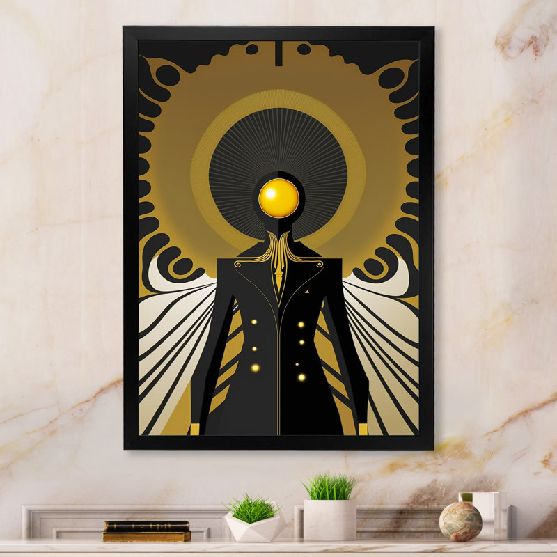 " Golden Consciousness Man I ", Black Picture Framed Canvas, 20" H x 12" W x 1" D
