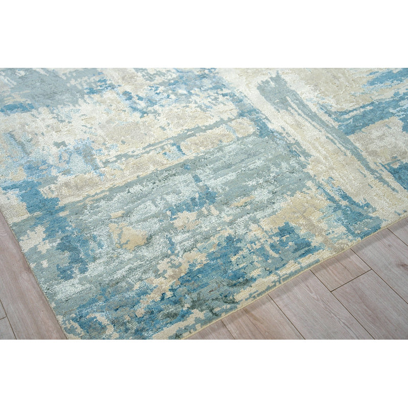 Luxury Laureno Abstract Area Rug in Light Blue/Ivory, Rectangle 8' x 10'