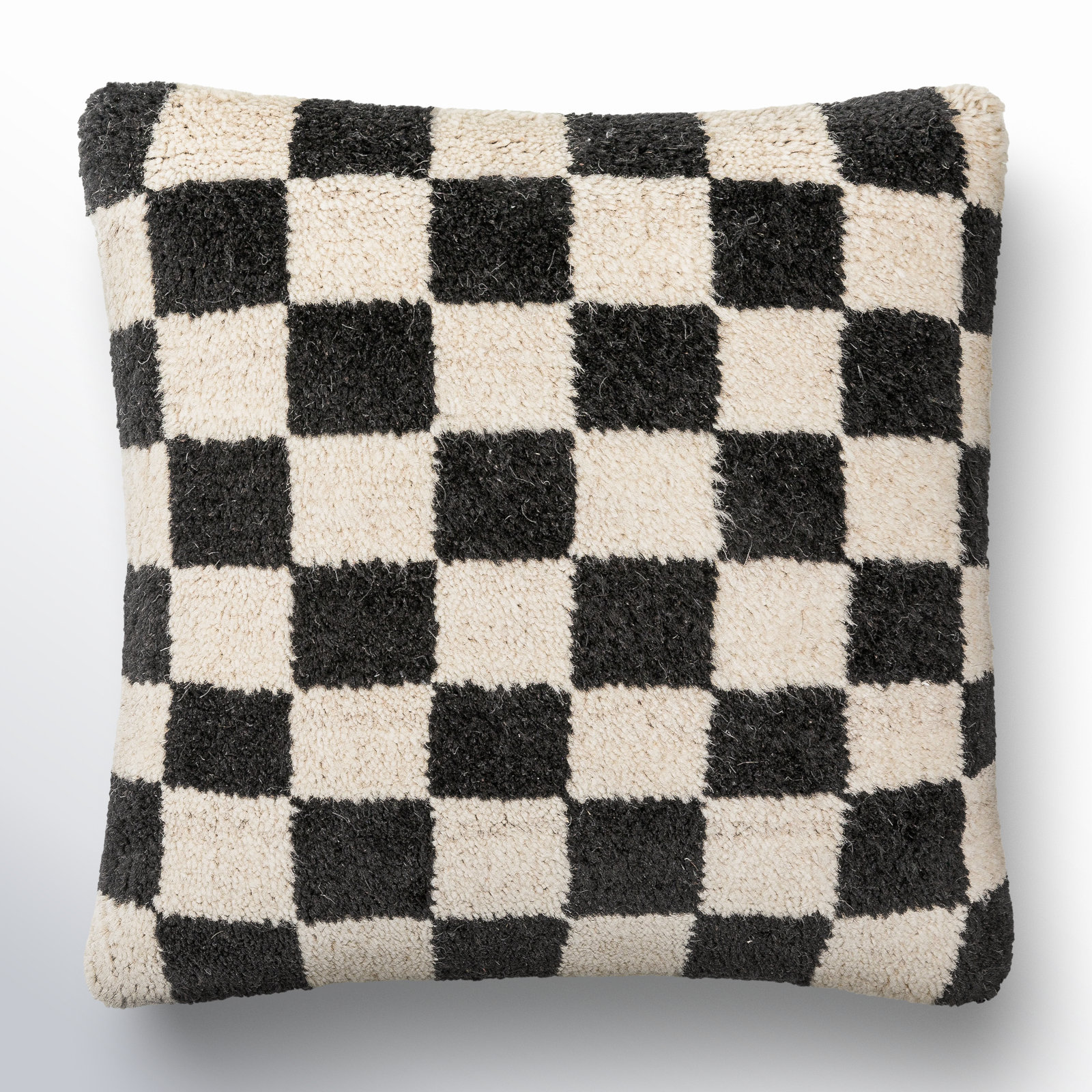 Villere Checkered Wool Throw Pillow, Black, 22"H x 22"W, Polyester