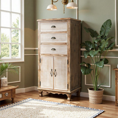 Armoire de rangement en bois rustique avec porte découpée et tiroirs Unavela