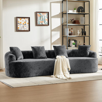 Canapé incurvé en chenille avec 3 coussins, assise profonde pour salon, gris, coussins en mousse à mémoire de forme, aucun montage requis, petit format, appartement, mousse, assemblage, animaux de compagnie admis