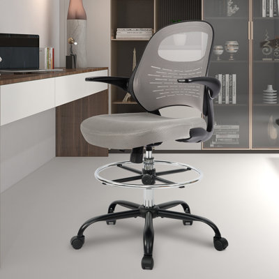 Jhael Ergonomic Mesh Drafting Chair with Flip-Up Arms - Swivel Rolling Home Office Chair for Architects