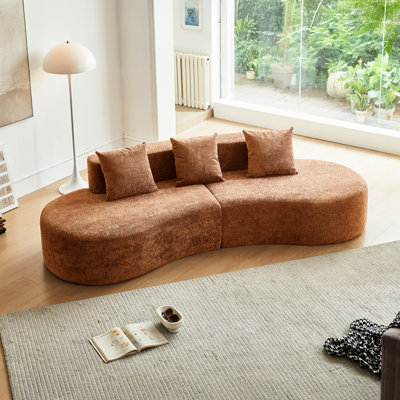 Orange 3 - Seater Velvet Sectional, Curved Design, Easy To Unpack, Spacious Seating For Large Areas Sectional , Compressed Packaging, Ample Seating, Good Modern Homes