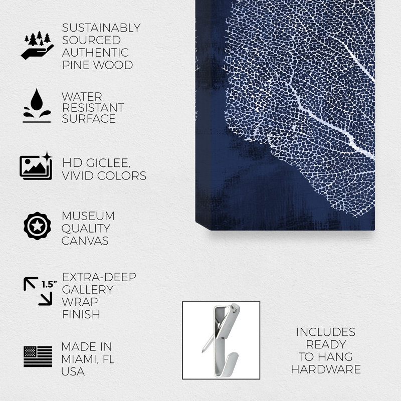 Blue and White Nautical Coral Fan Canvas Wall Art