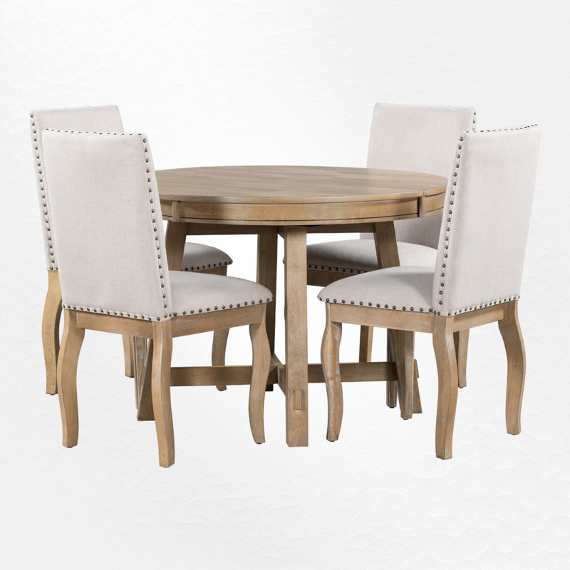 Zaena 4 - Person Extendable Dining Set, Natural Wood Wash, Natural Wood Wash, Beige