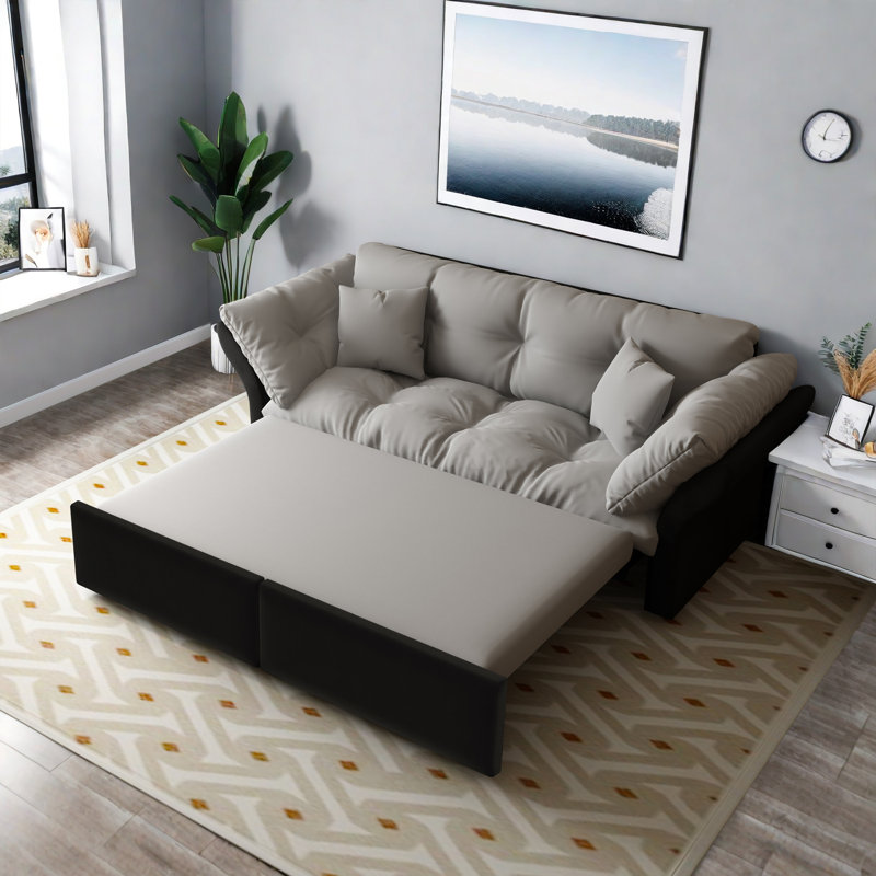 2 Seater Velvet Sofa Bed, Light Grey