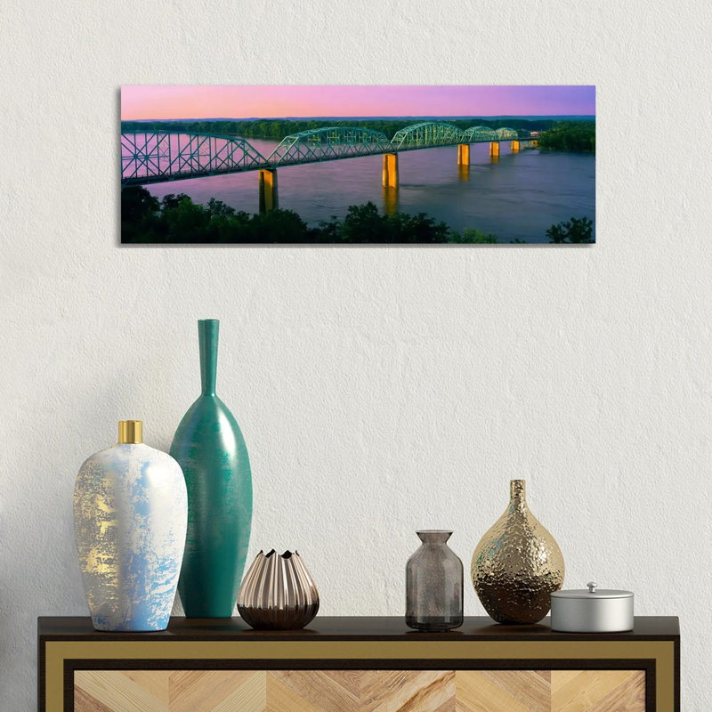 Champ Clark Bridge At Dusk, Louisiana, Missouri, USA by Panoramic Images - Wrapped Canvas Panoramic Print