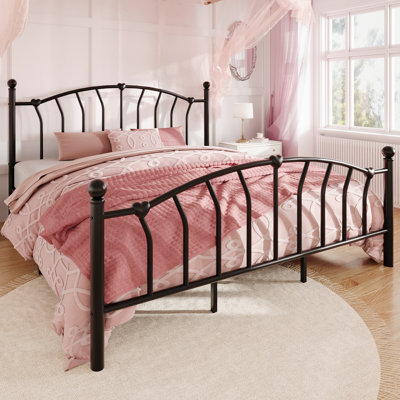 Metal Platform Bed Frame With Headboard And Footboard，Heart & Ball Finials，No Box Spring Needed,12.6" Under-Bed Storage，Easy Assembly