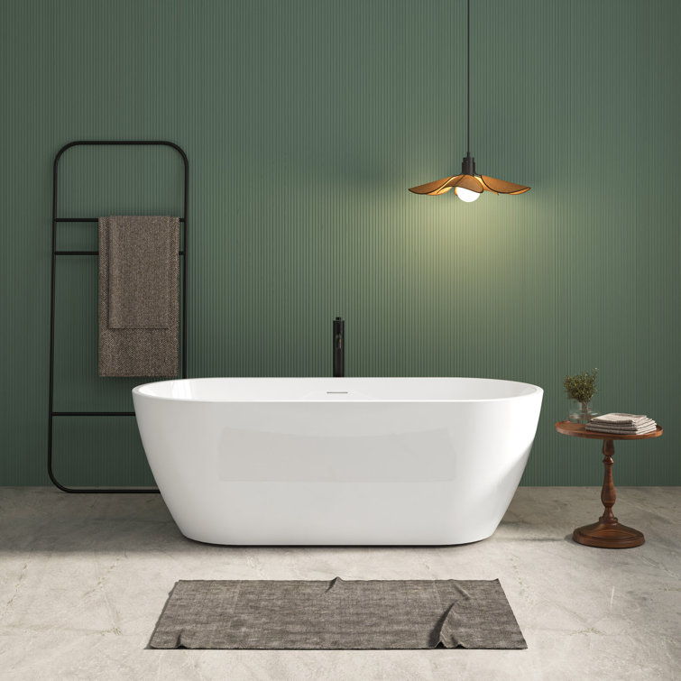 67'' Glossy Acrylic Freestanding Soaking Bathtub With Integrated Slotted Overflow And Brushed Nickel Toe-Tap Drain