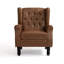 Duward Faux Leather Brown Button Tufted Wingback Accent Chair with Rolled Arm and Thick Padded Cushion-1679103790
