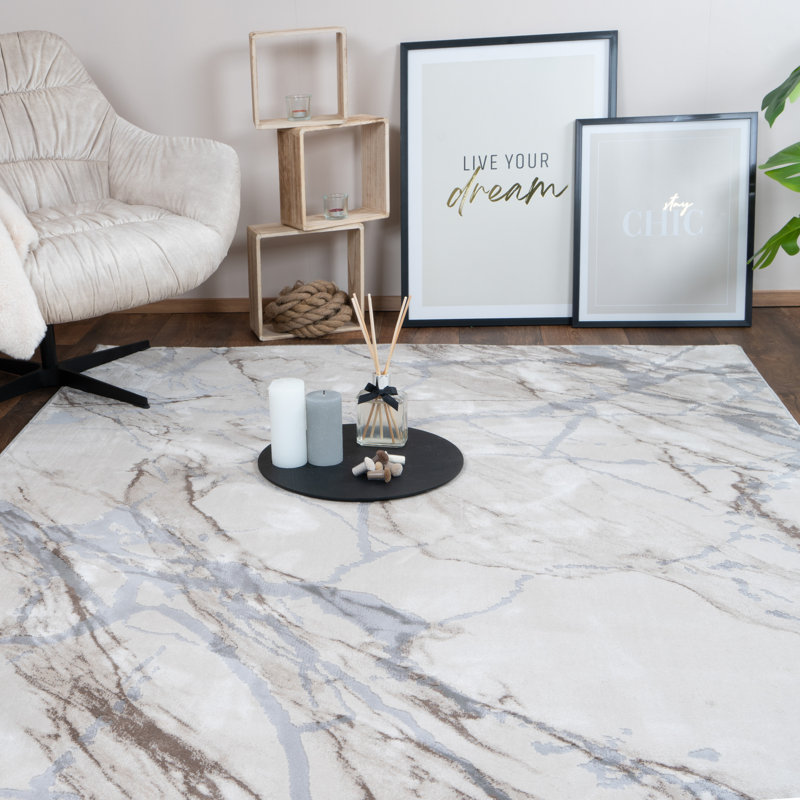 Abstract Machine Woven Beige Area Rug, Rectangle 80 x 150cm