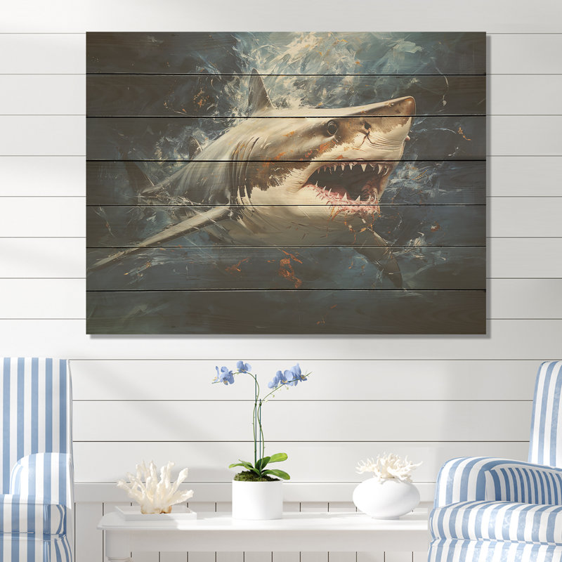 Underwater Shark Attack III - Requin sur bois, H 34 po x l 44 po