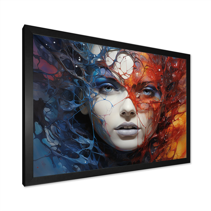 Impression sur toile, surréalisme bleu et femme surréalisme, Cadre photo noir, H 34 po x l 44 po x P 1,5 po