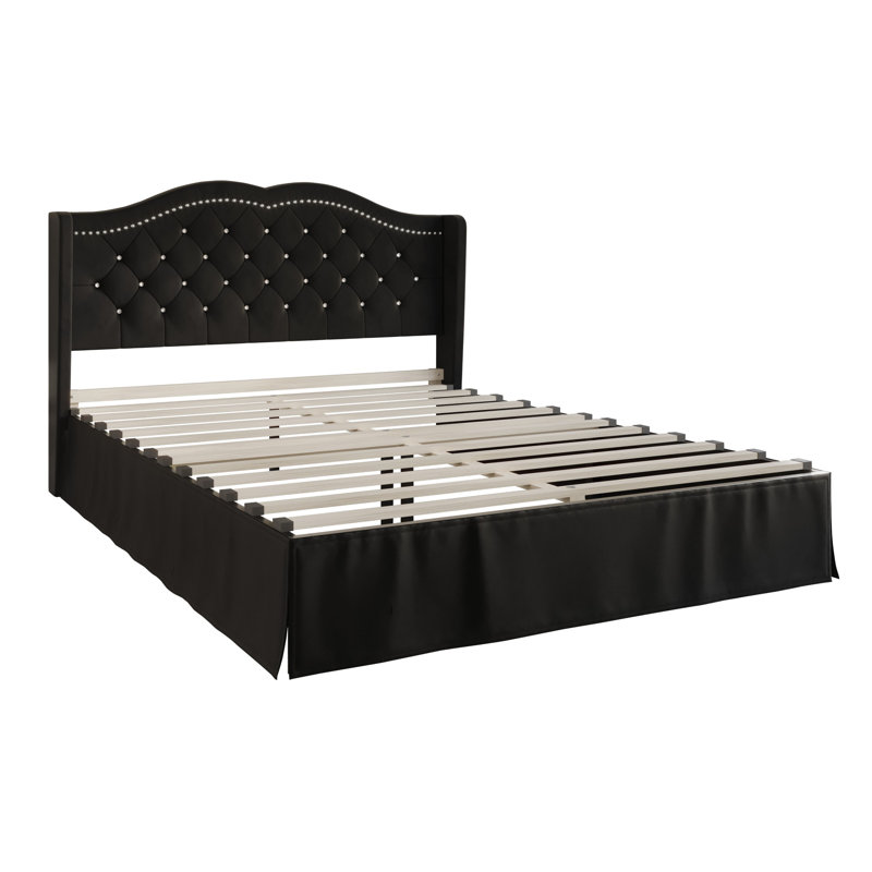 Lit plateforme tapissier simple Almanzo, Simple, Argenté / Gris
