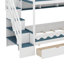 Lit superposé simple au-dessus de simple avec tiroirs et tablettes de rangement, lit superposé en bois avec escalier de rangement et DEL-674281220