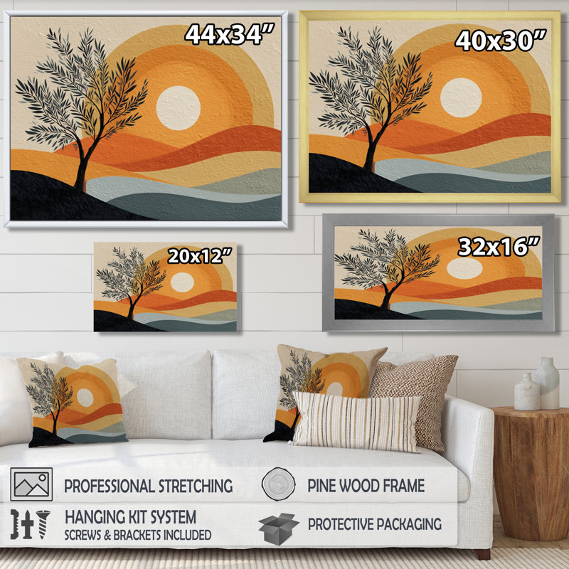 Adorion - art botanique encadré, décoration murale botanique orange, H 12 po x l 20 po, Cadre flottant, Crème