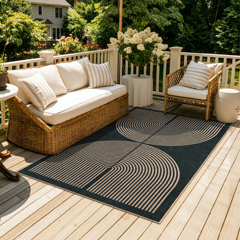 Narze Modern Easy Jute Machine Washable Outdoor Rug with Non-Slip Backing for RV, Backyard, Patio，Balcony, Rectangle 4' x 6'