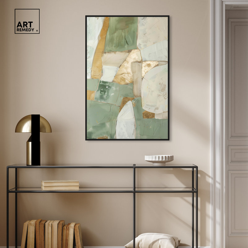 «Sage Green Boho», art mural abstrait élégant par Art Remedy, H 36 po x l 24 po, Toile tendue