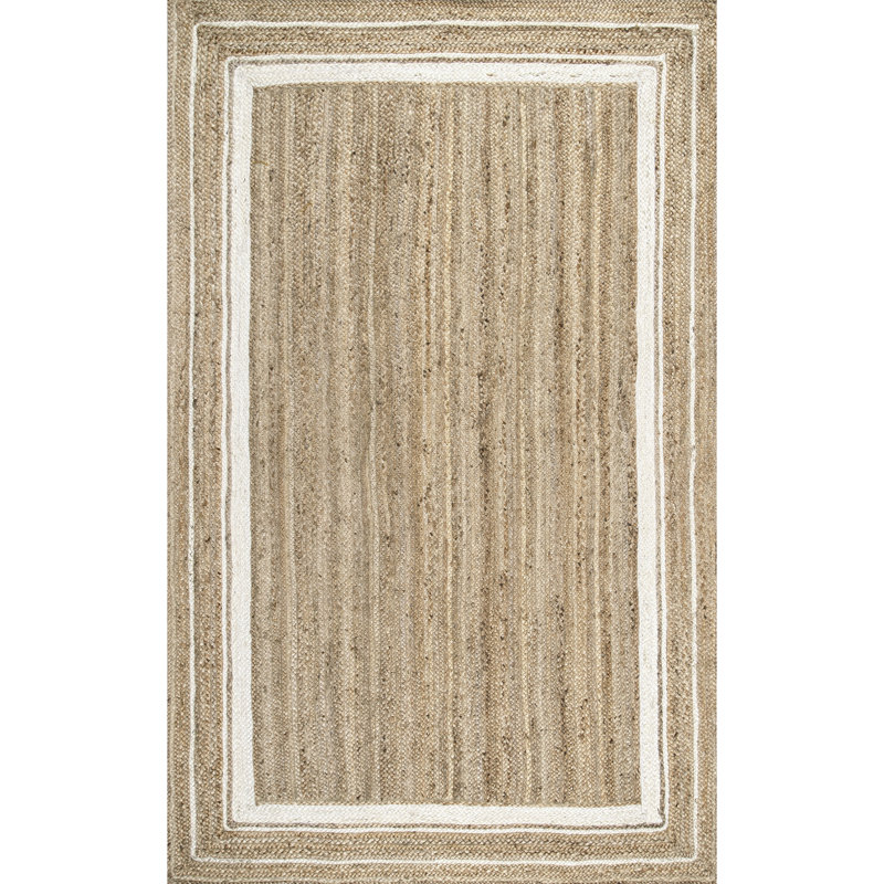 Tapis blanc cassé / naturel en jute avec bordure pour la salle à manger, le salon ou la cuisine Ankita