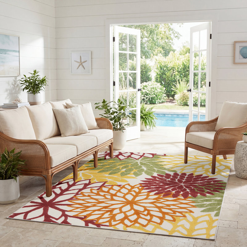 Geib Performance Floral Indoor / Outdoor Rug, Rectangle 6' x 9'