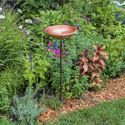 Hammered Solid Copper Staked Birdbath
