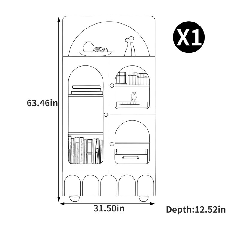 Bibliothèque American Light, (7 tablettes) H 63,46 po x l 31,5 po x P 12,52 po