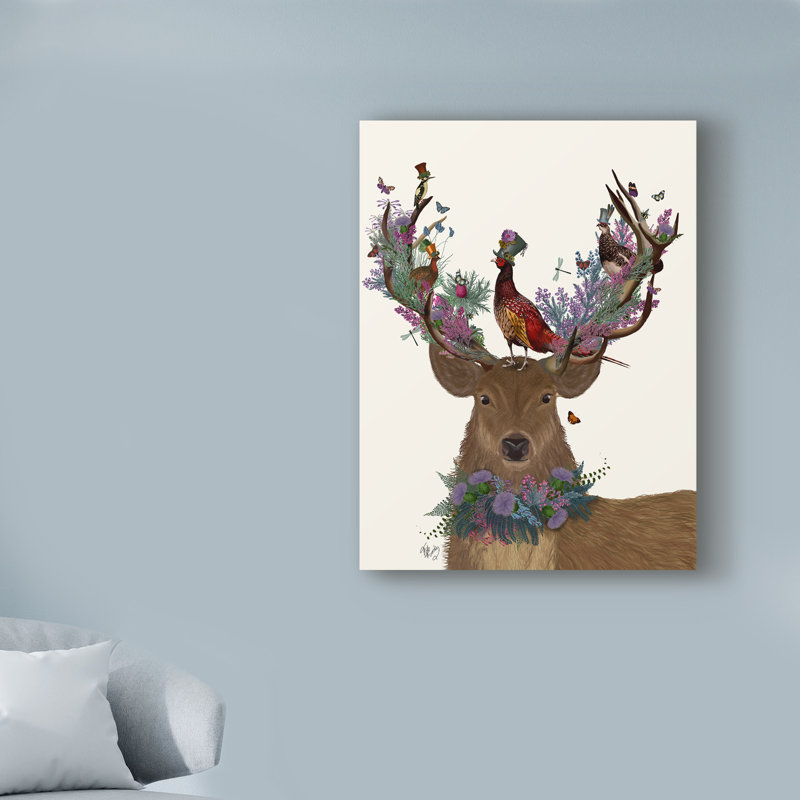 «Deer Birdbirder, Scottish», reproduction d'impression sur toile tendue, H 32 po x l 24 po x P 2 po
