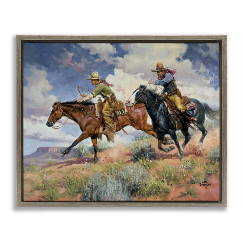 Trouble's A Comin 'Cowboys, H 17 po x l 21 po, Cadre flottant orme Montalcino