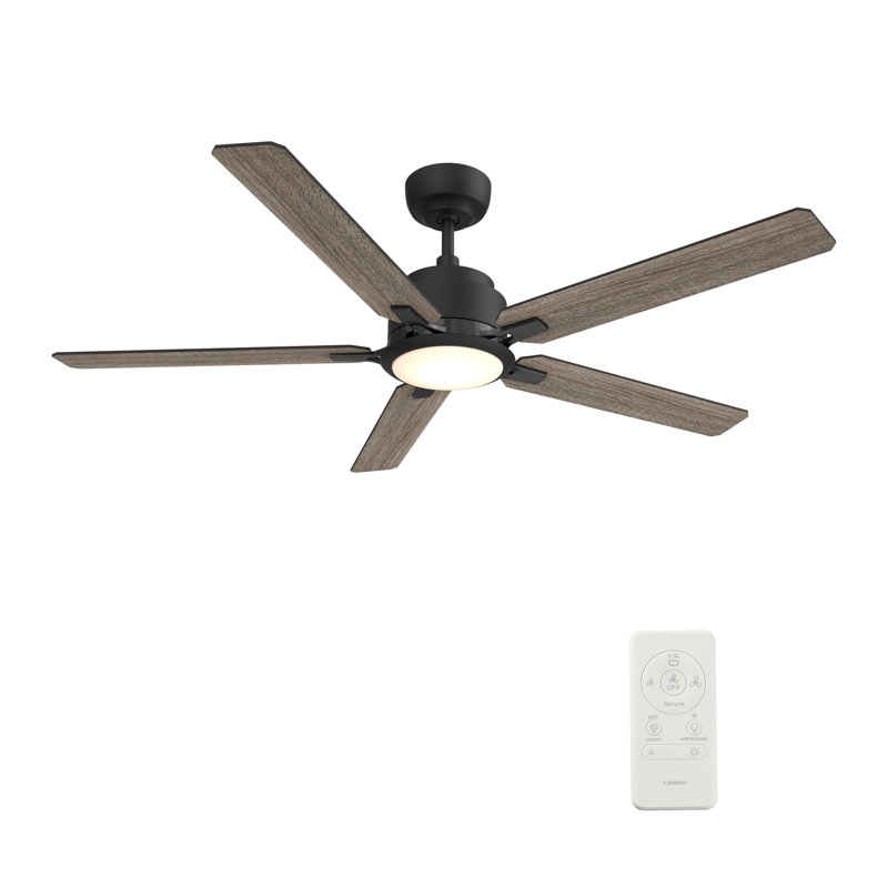 Ventilateur de plafond à DEL à 5 pales Essex avec trousse d'éclairage à télécommande, 56", Chêne gris