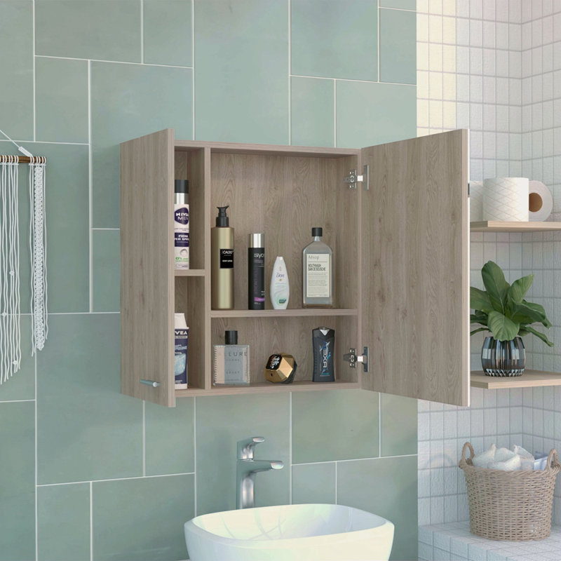 Pharmacie, quatre tablettes internes, porte double, Gris