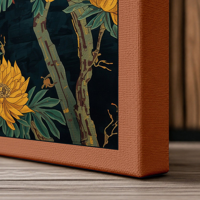 Golden Chrysanthemums Botanical - Wrapped Canvas, 36x24 - 91.4 x 61.0 cm, Terracotta Border
