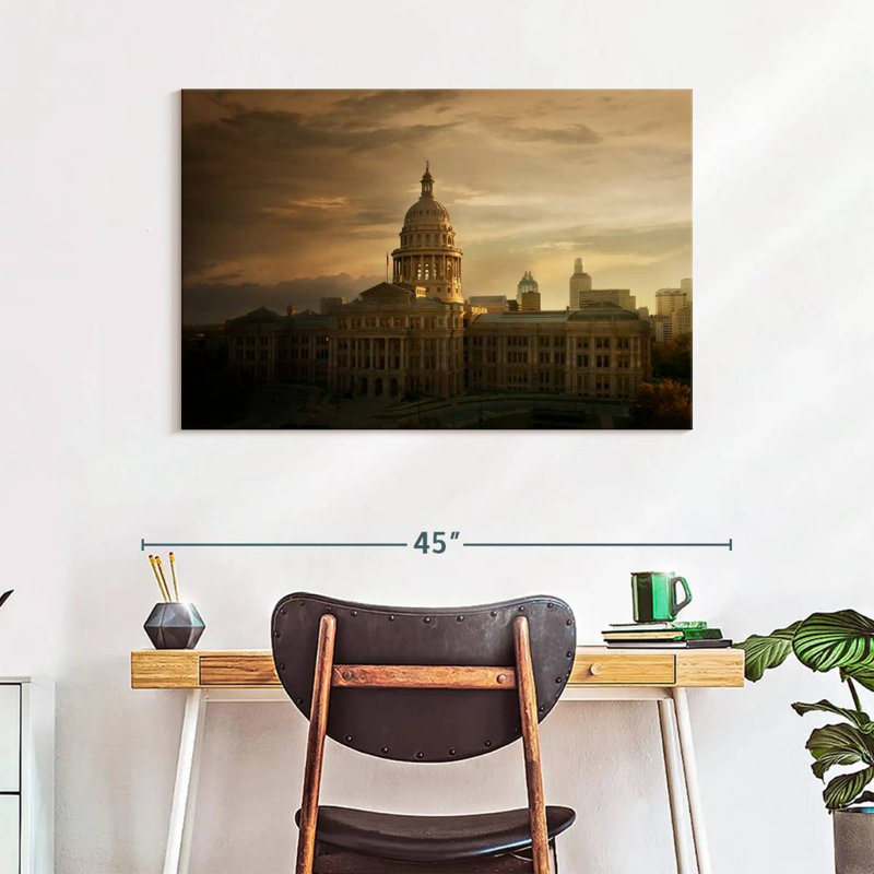 Coucher de soleil au Texas State Capitol, H 26 po x l 39 po