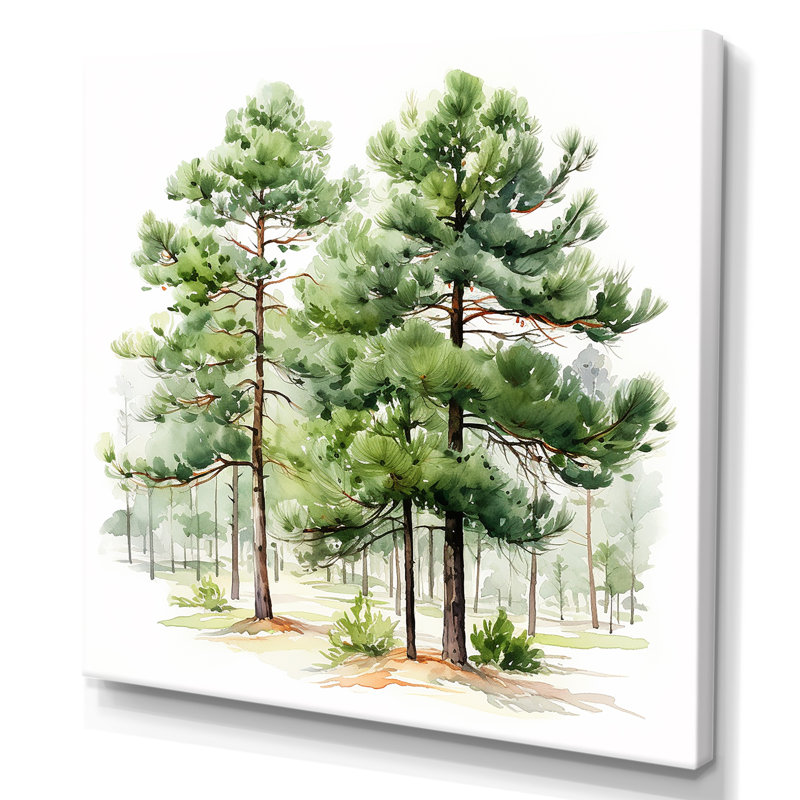 Aquarelle, pin vert, forêt, art mural, H 16 po x l 16 po x P 1 po