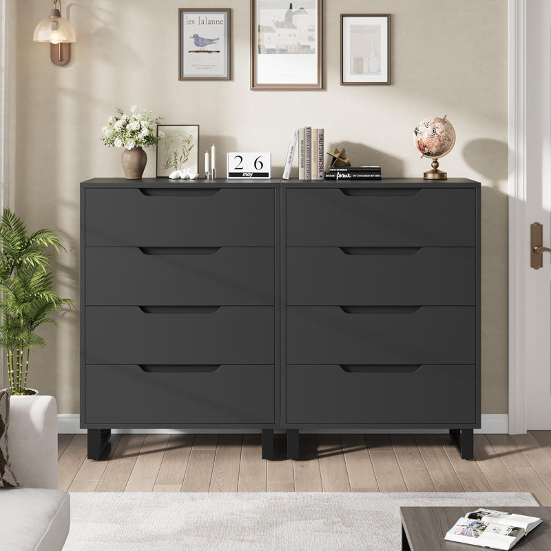 4 Dresser for Bedroom, 41.7" Tall Dresser, Freestanding Vertical Drawer Cabinet with Storage,  Closet Storage Chest for Living Room, Hallway, Entryway, Black