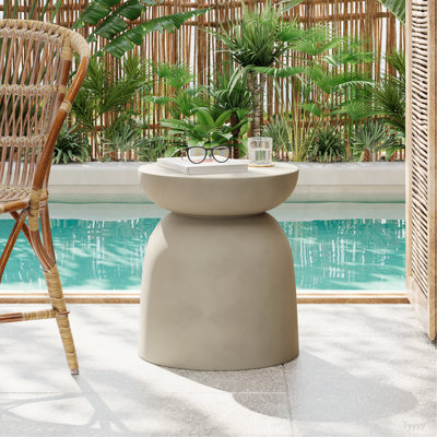 Outdoor Round Top MGO Drum Side/End Table , Living Room Accent Table,Light Grey